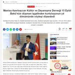 Manisa Azerbaycan Kültür ve Dayanışma Derneği 15 Eylül Bakü'nün düşman işgalinden kurtuluşunun yıl dönümünde söyleşi düzenledi